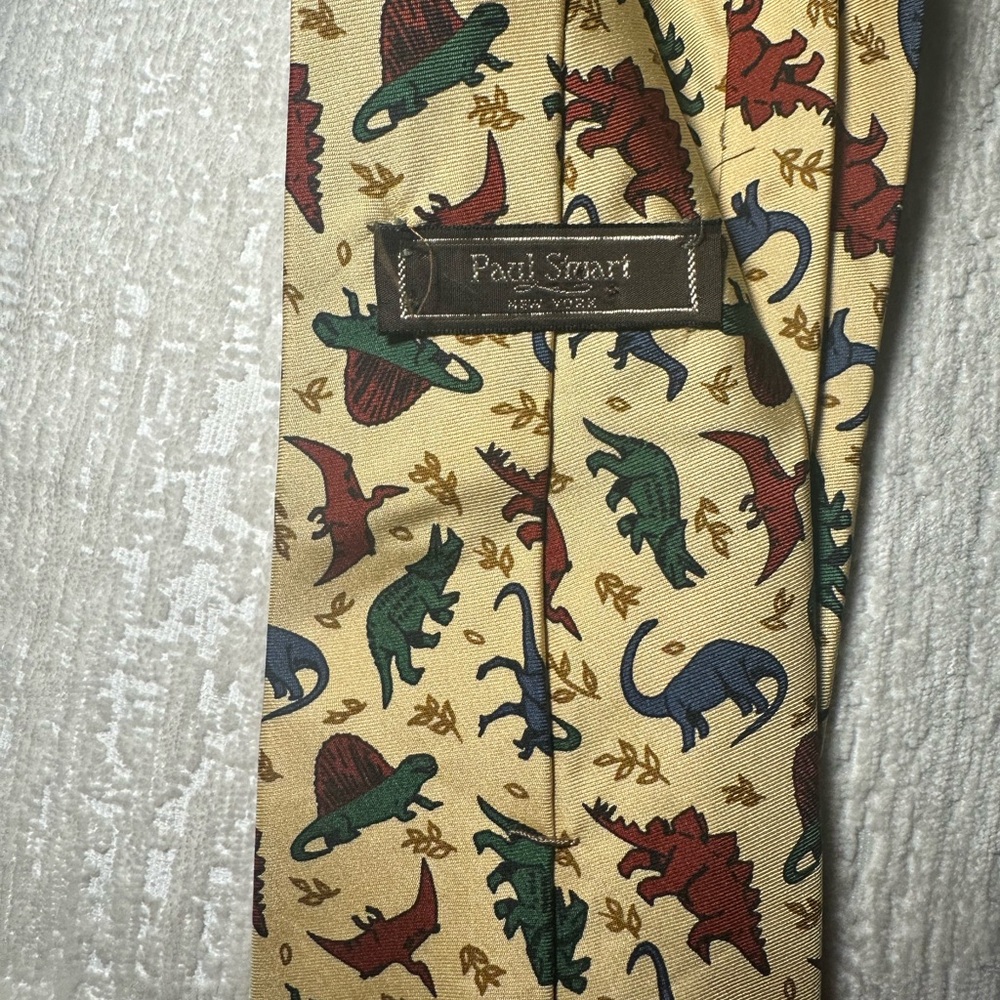 Paul Stuart Beige Dinosaur Pattern Tie